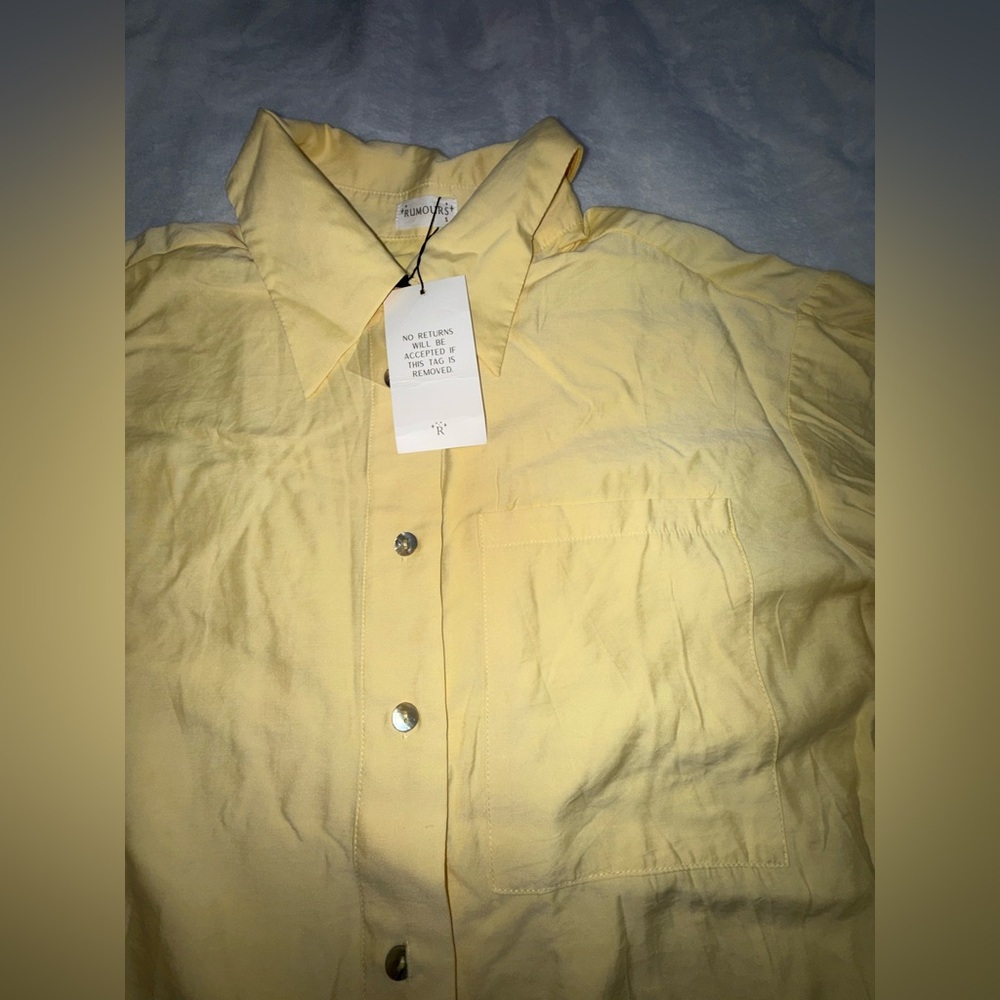 Rumours Yellow Button-Up Blouse S | Bamboo Blend Oversized Shirt Chic Minimalis - Picture 10 of 13
